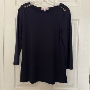 Jude Connally Top Navy Blue Shoulder Button Accent Small